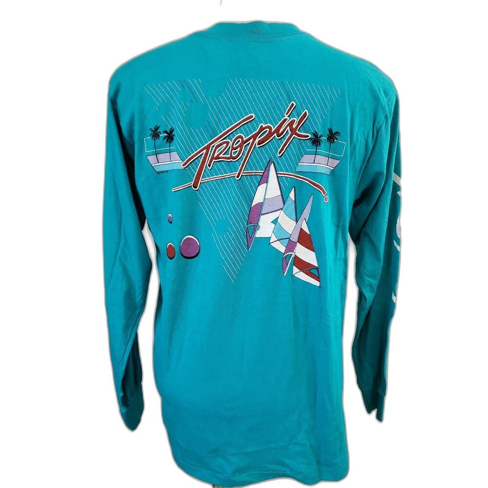 Vtg NOS 80s Tropix Long sleeve T-Shirt, Surf, Beach, Large, Single Stitch, USA